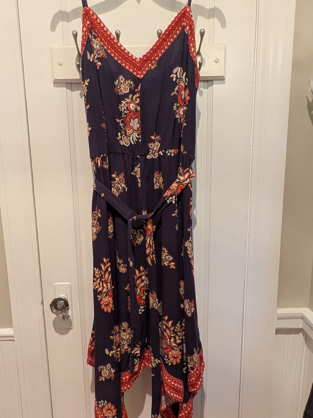 Xhilaration Navy Maxi Dress with Red and Cream Floral Trim
